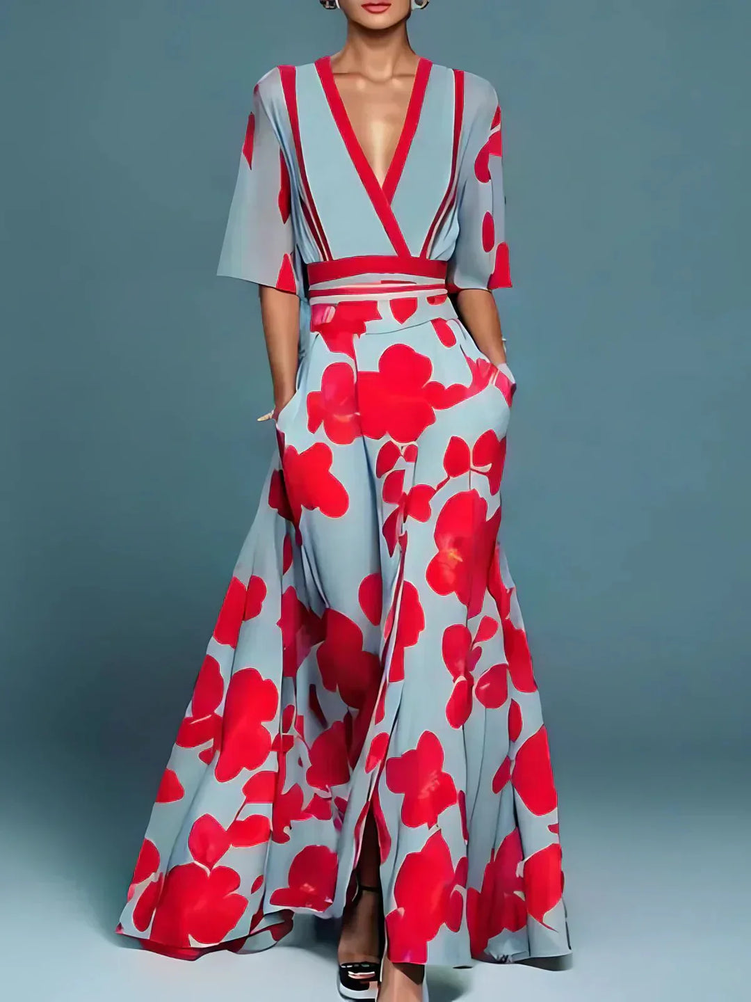 Zaira - Vestido Largo con Patrón de Flores Elegante