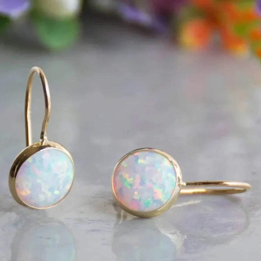 Ulani - Pendientes de oro con piedra ópalo vintage