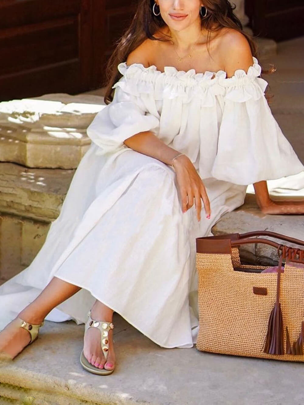 Rocío - Elegante vestido midi sin hombros