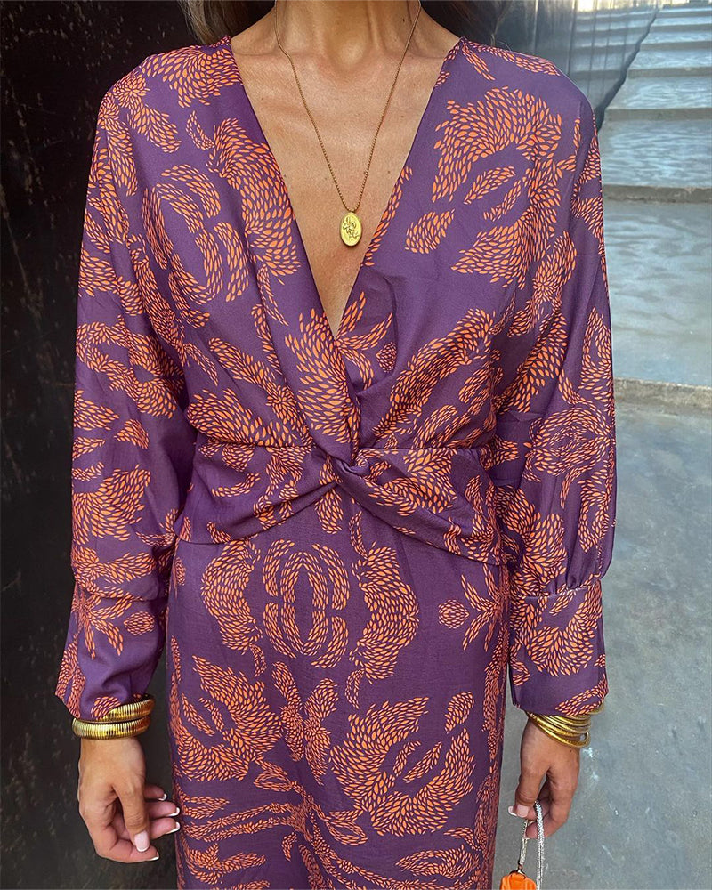 Zulema - Vestido Midi Largo Vintage con Mangas Largas Drapadas