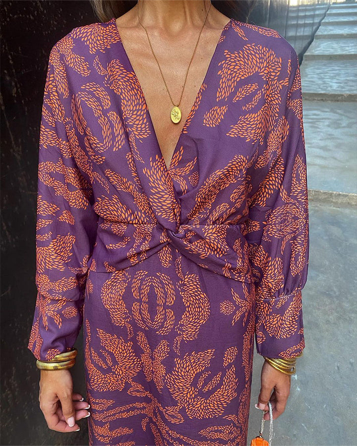 Zulema - Vestido Midi Largo Vintage con Mangas Largas Drapadas