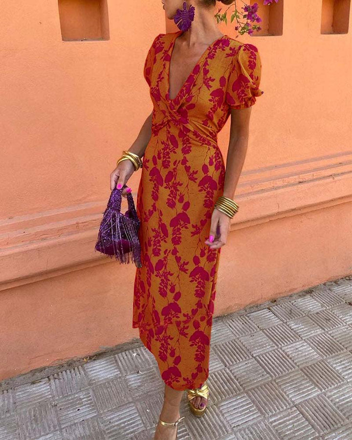 Ubelia - Impresionante vestido midi con escote en V