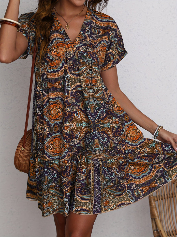 Valentina | Vestido de V Cuello con Estampado Paisley