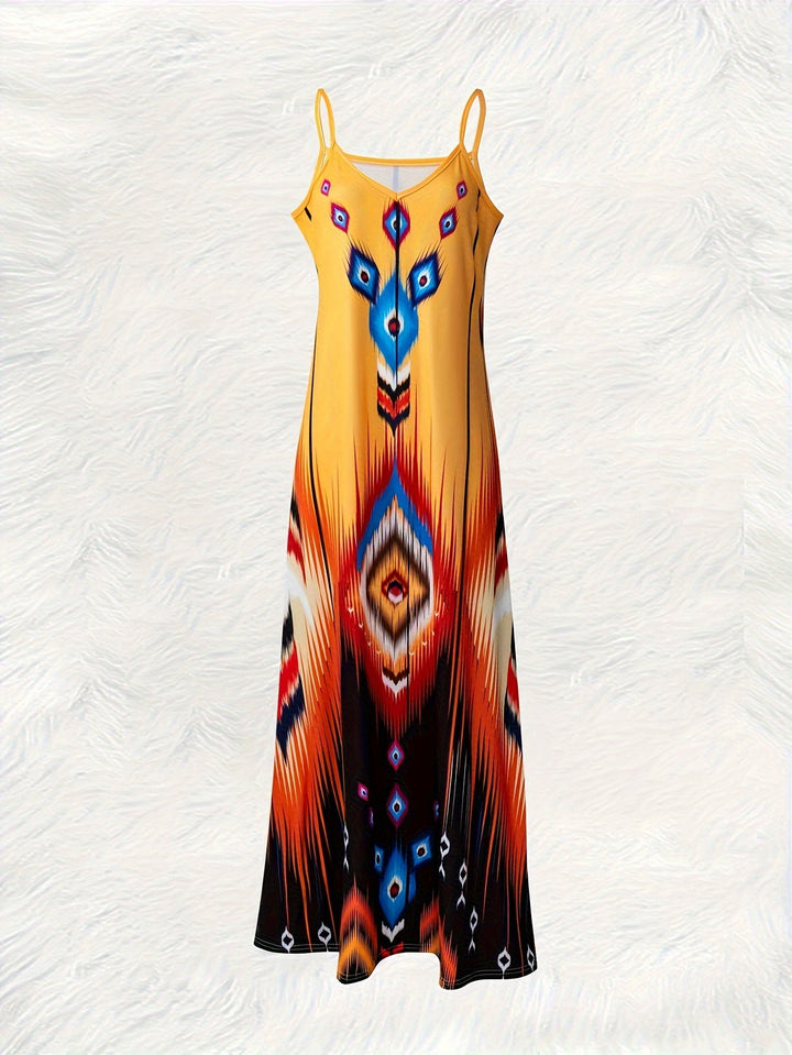Elena | Vestido Maxi de Estampado Étnico Geométrico