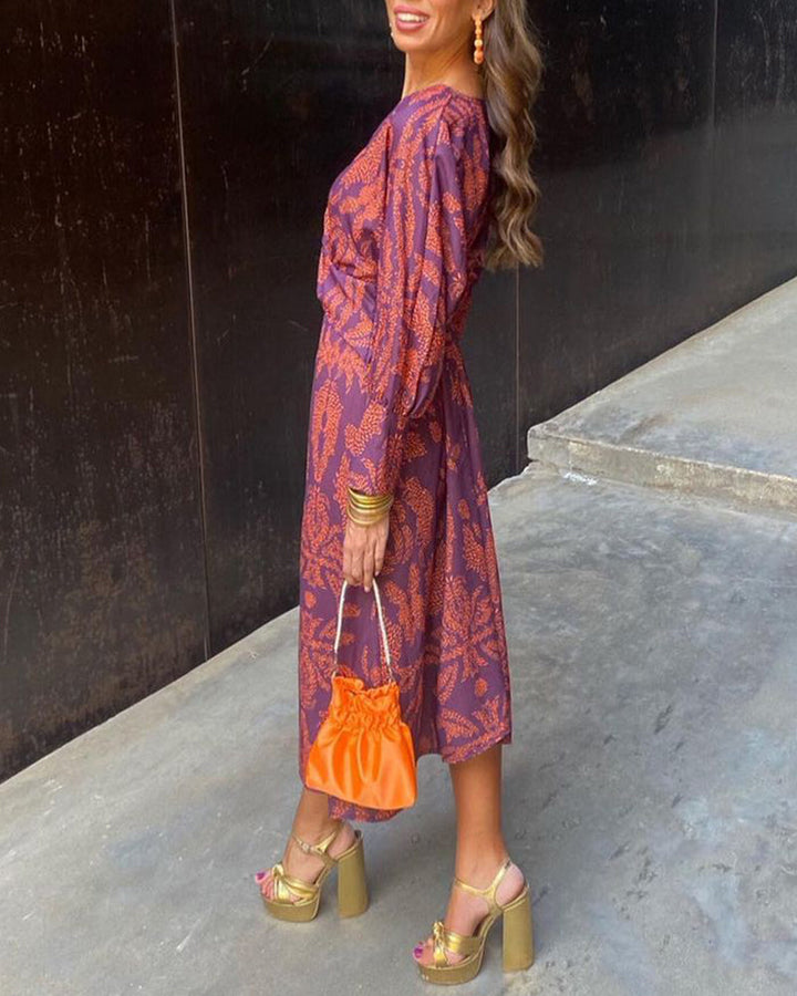 Zulema - Vestido Midi Largo Vintage con Mangas Largas Drapadas