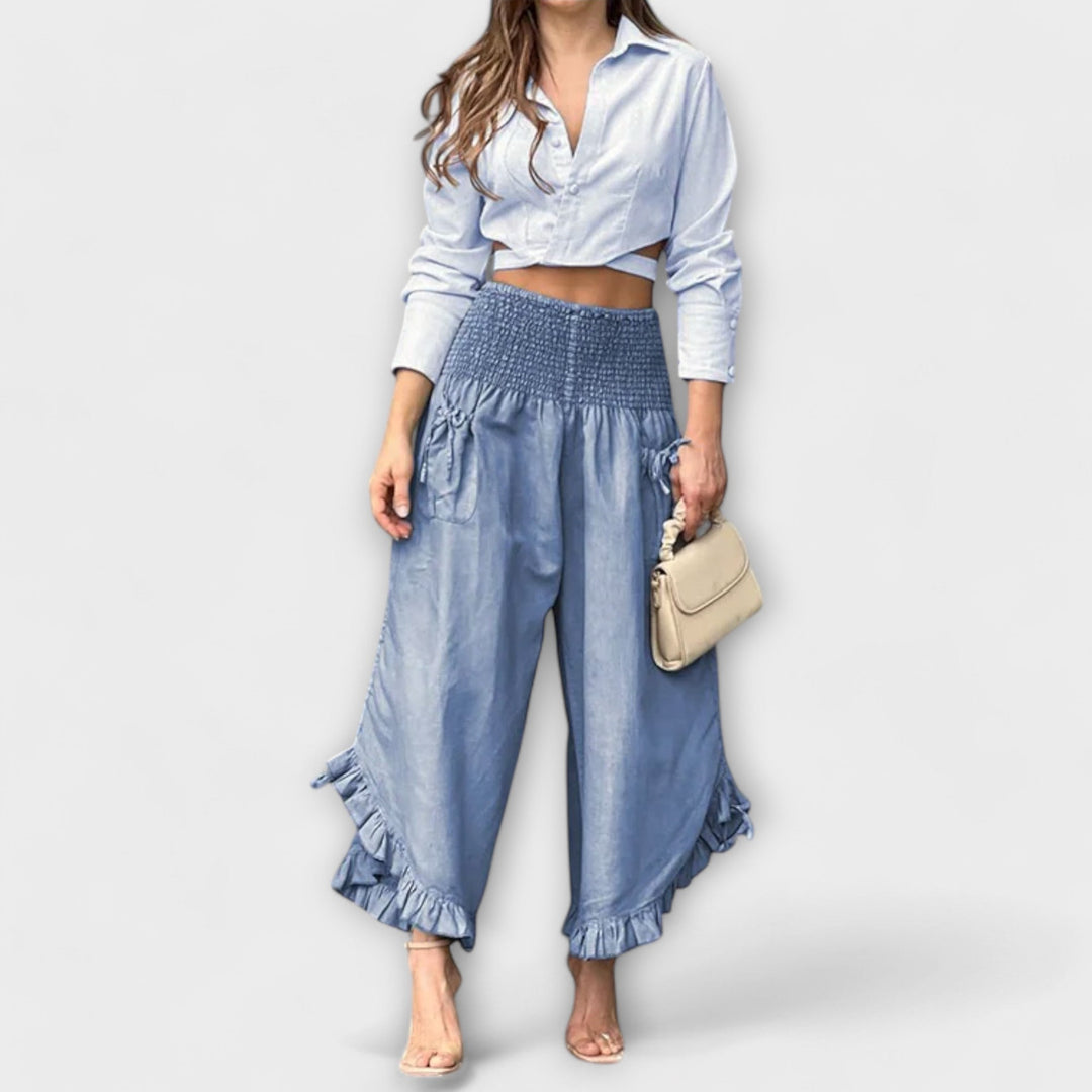 Silvana - Pantalones de lino holgados con pliegues de moda