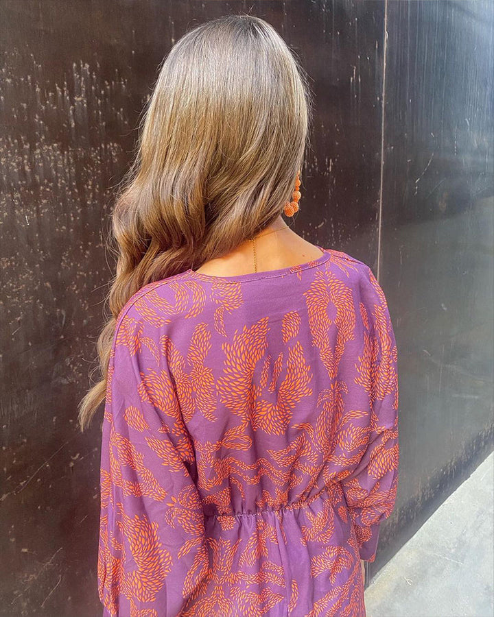 Zulema - Vestido Midi Largo Vintage con Mangas Largas Drapadas