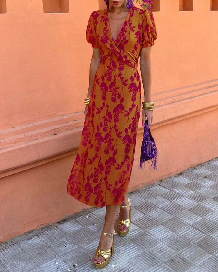 Ubelia - Impresionante vestido midi con escote en V