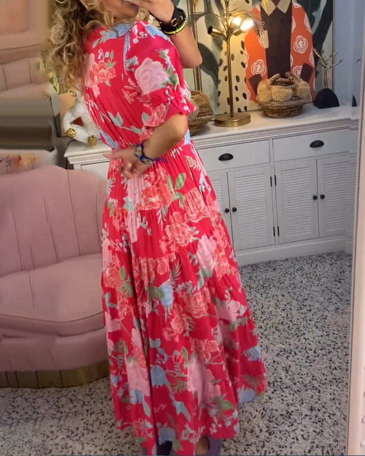 Jacinta - Vestido de bolsillo con estampado floral y escote en V