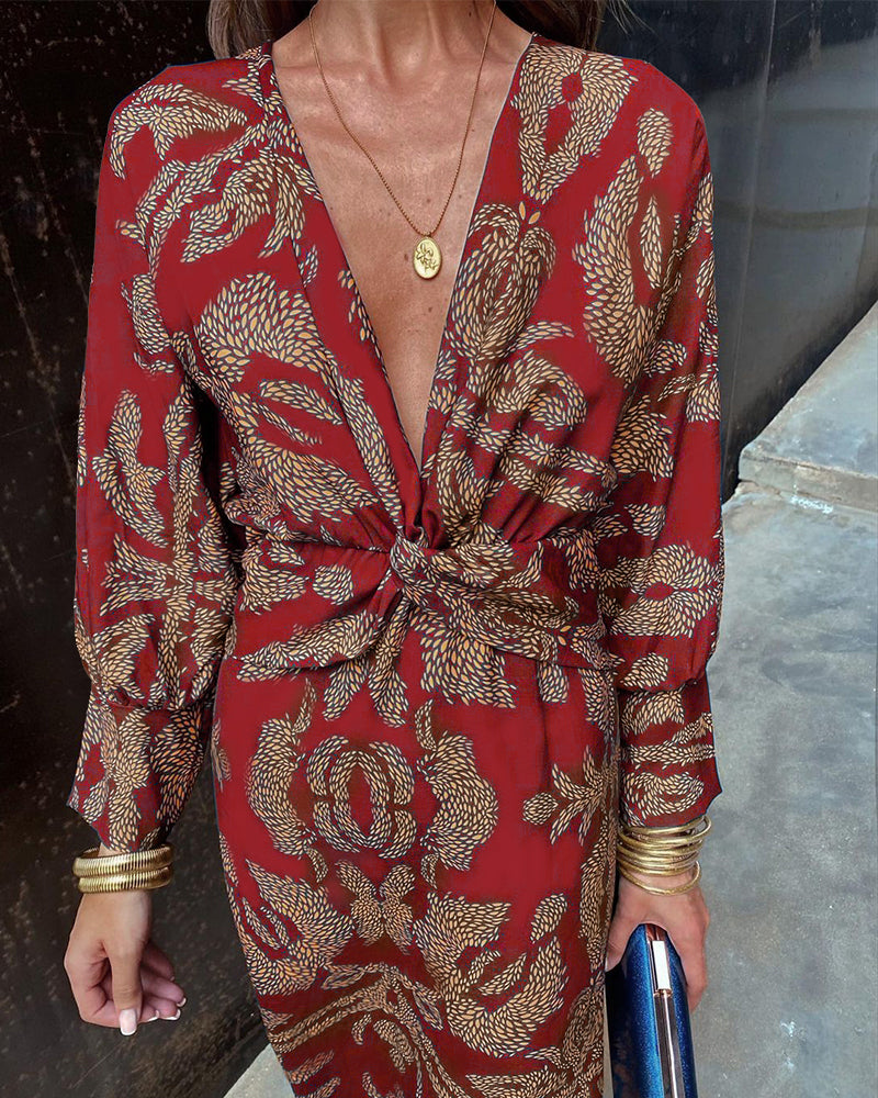 Zulema - Vestido Midi Largo Vintage con Mangas Largas Drapadas