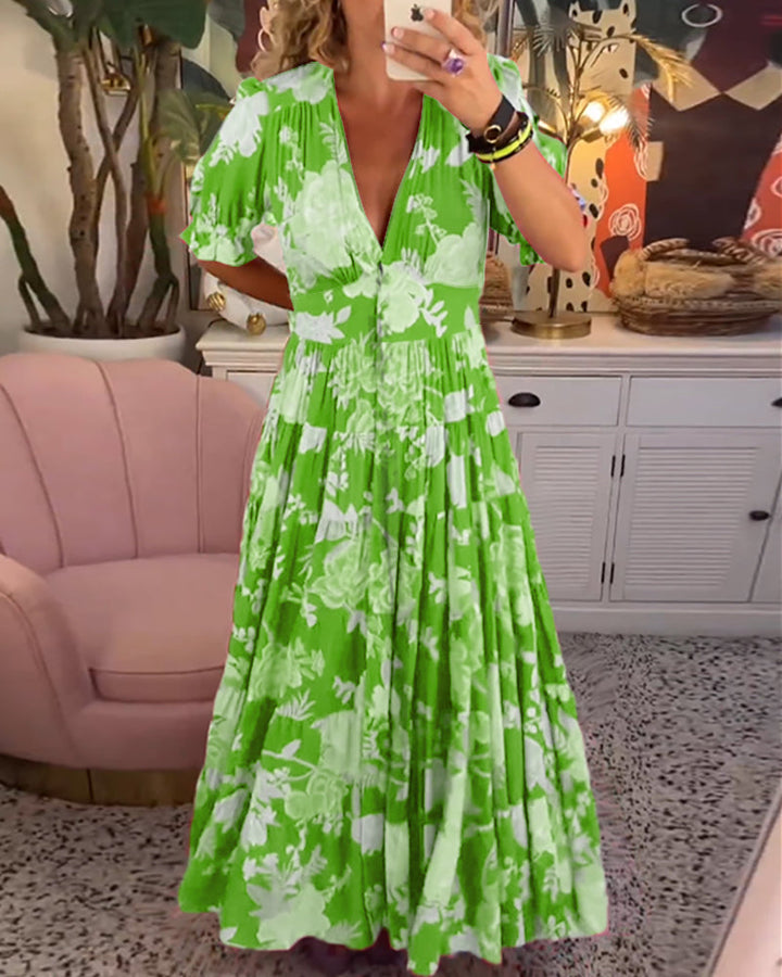 Jacinta - Vestido de bolsillo con estampado floral y escote en V