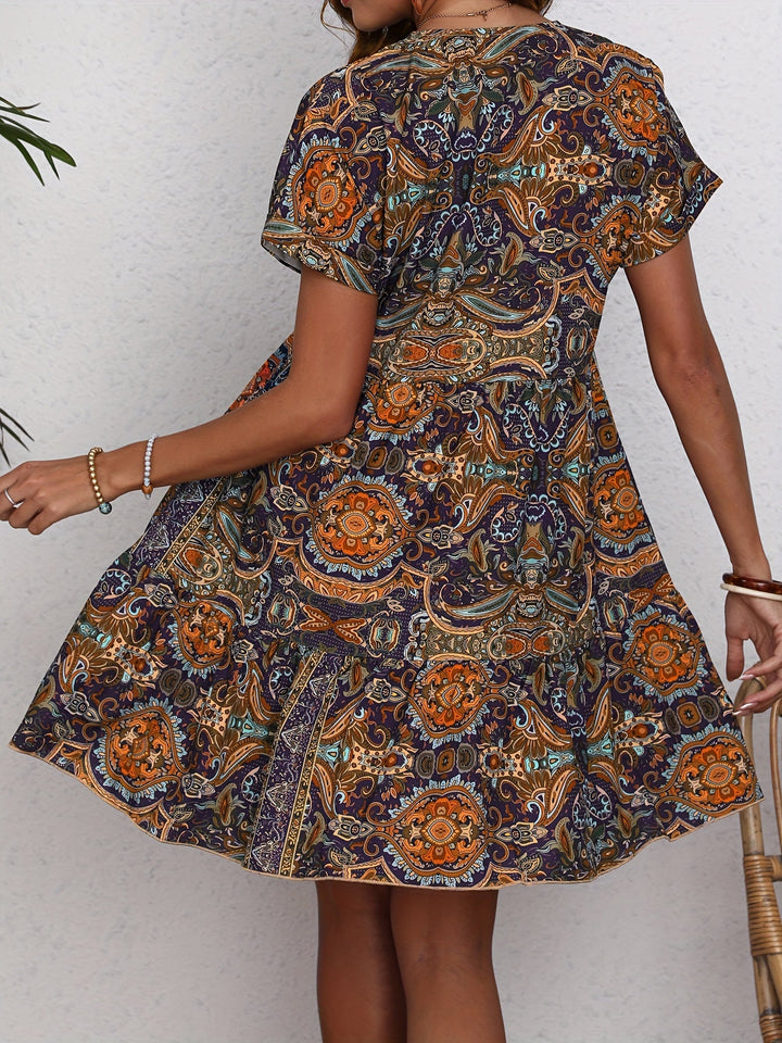Valentina | Vestido de V Cuello con Estampado Paisley