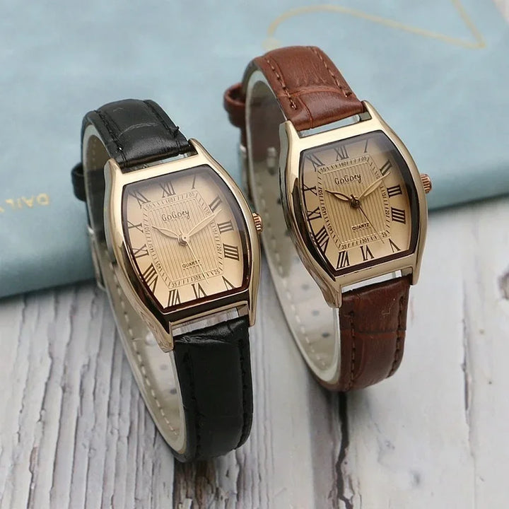 Mirella - Reloj de dama retro con correa de cuero marrón