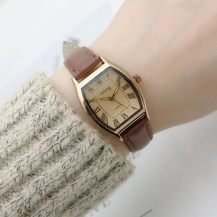 Mirella - Reloj de dama retro con correa de cuero marrón