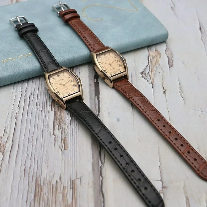 Mirella - Reloj de dama retro con correa de cuero marrón