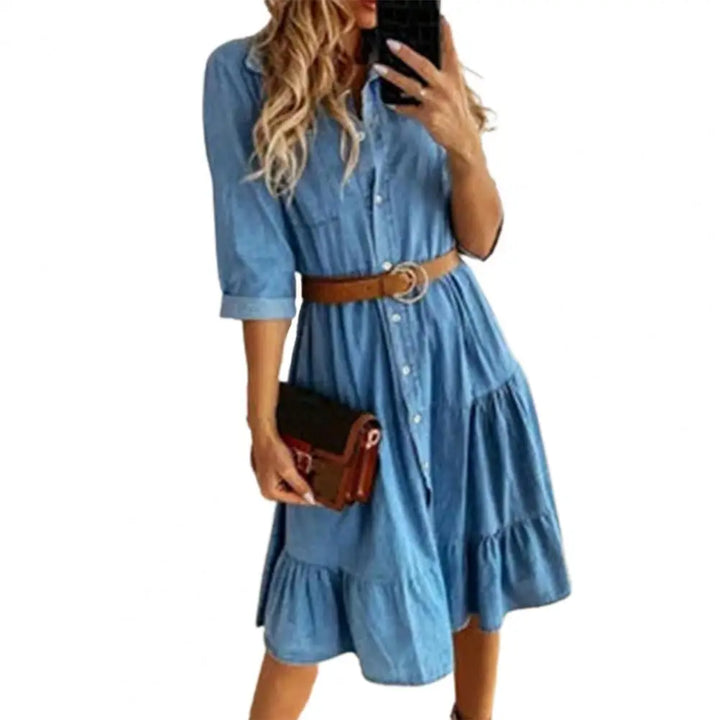 Noelia - Elegante Vestido Camisa de Mezclilla