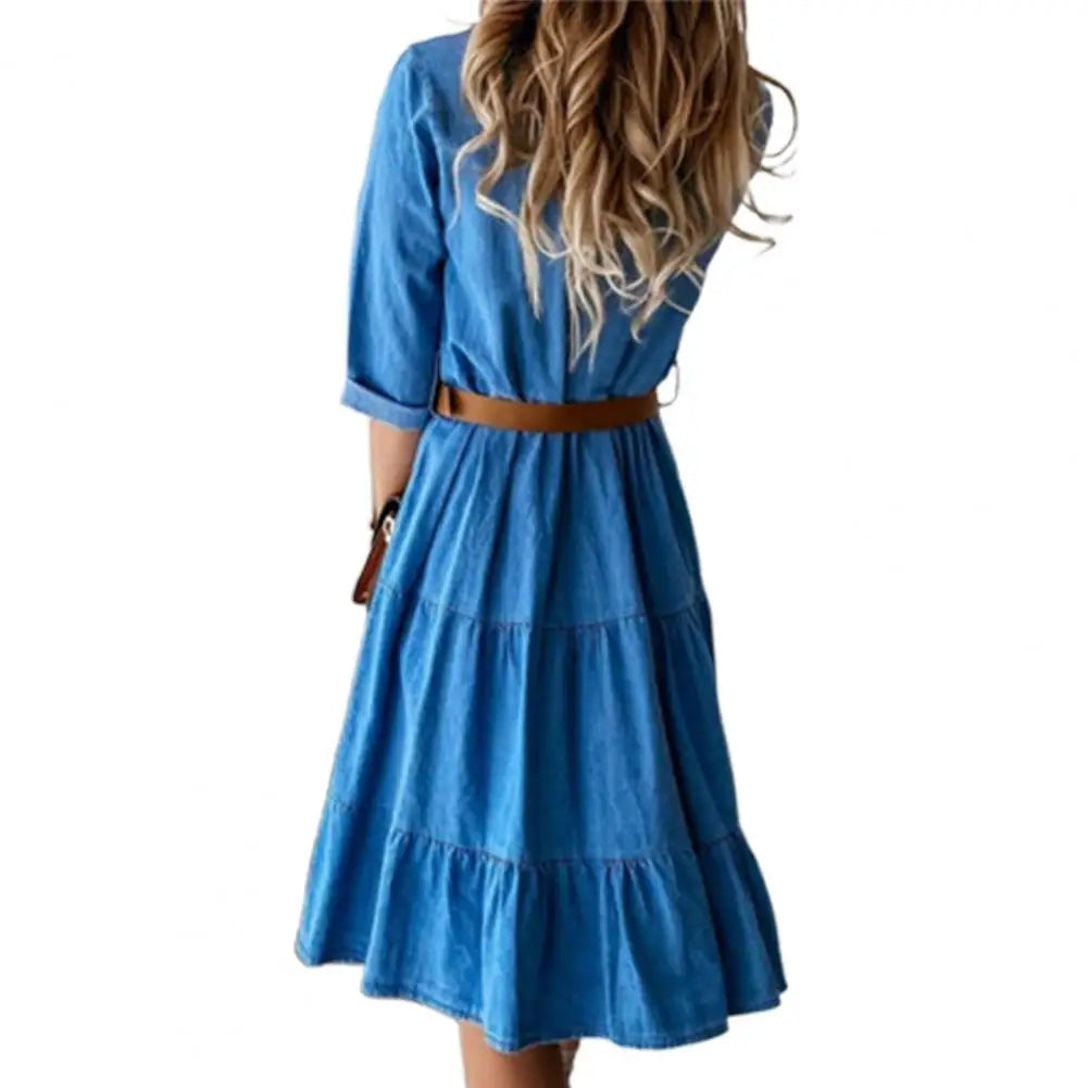 Noelia - Elegante Vestido Camisa de Mezclilla