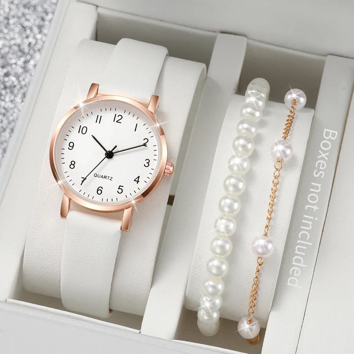 Martina - Reloj clásico de dama con pulseras de perlas