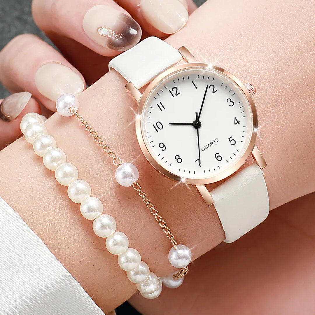 Martina - Reloj clásico de dama con pulseras de perlas