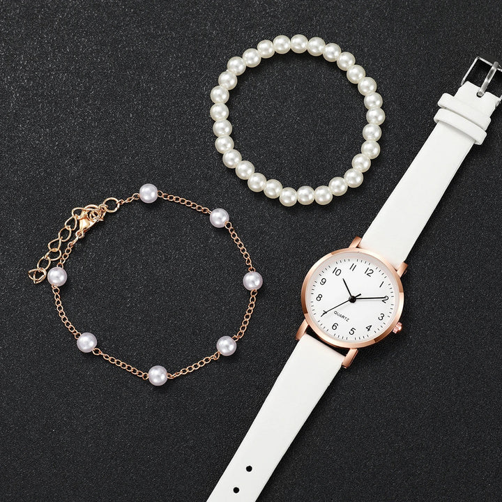 Martina - Reloj clásico de dama con pulseras de perlas