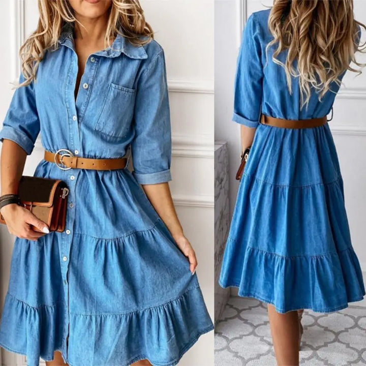 Noelia - Elegante Vestido Camisa de Mezclilla