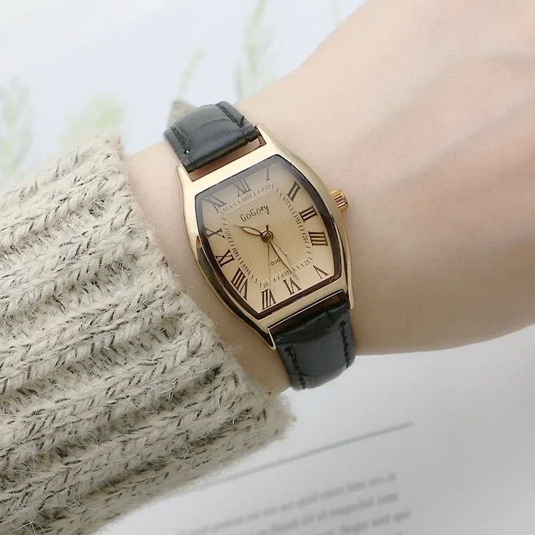 Mirella - Reloj de dama retro con correa de cuero marrón