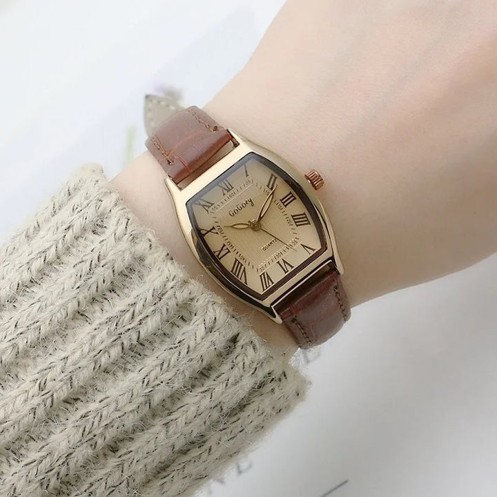 Mirella - Reloj de dama retro con correa de cuero marrón