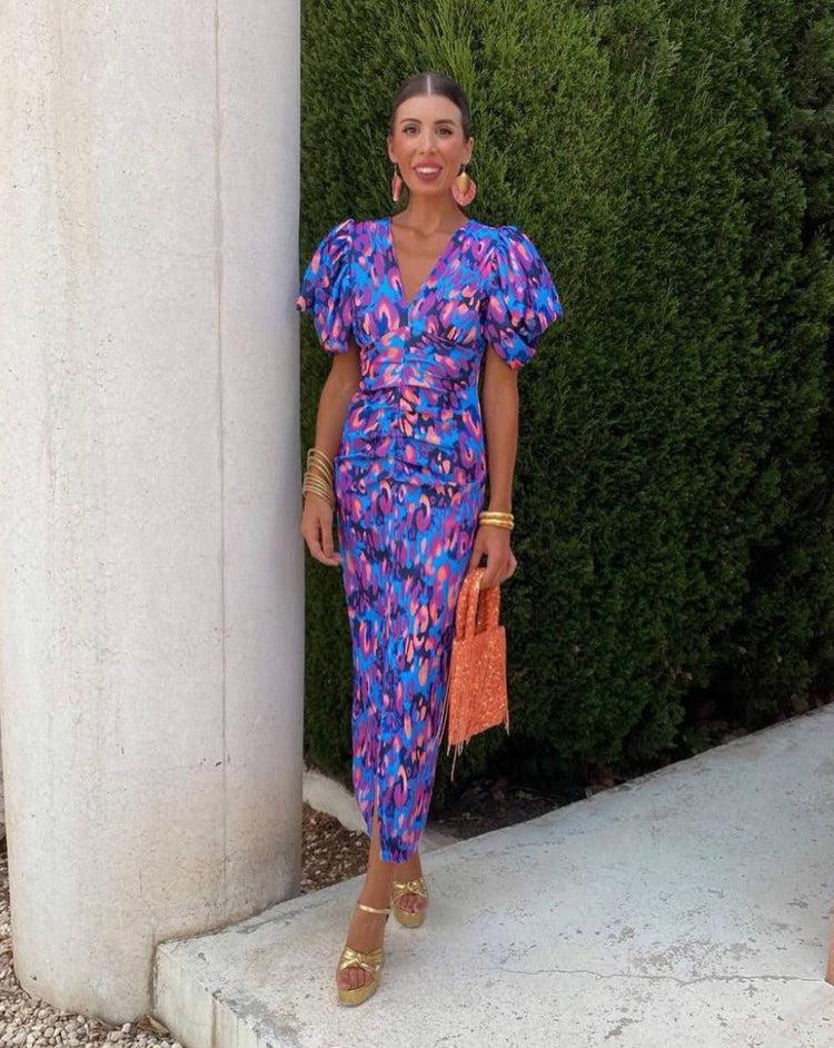 Rosalía - Vestido de Manga Abullonada Vibrante