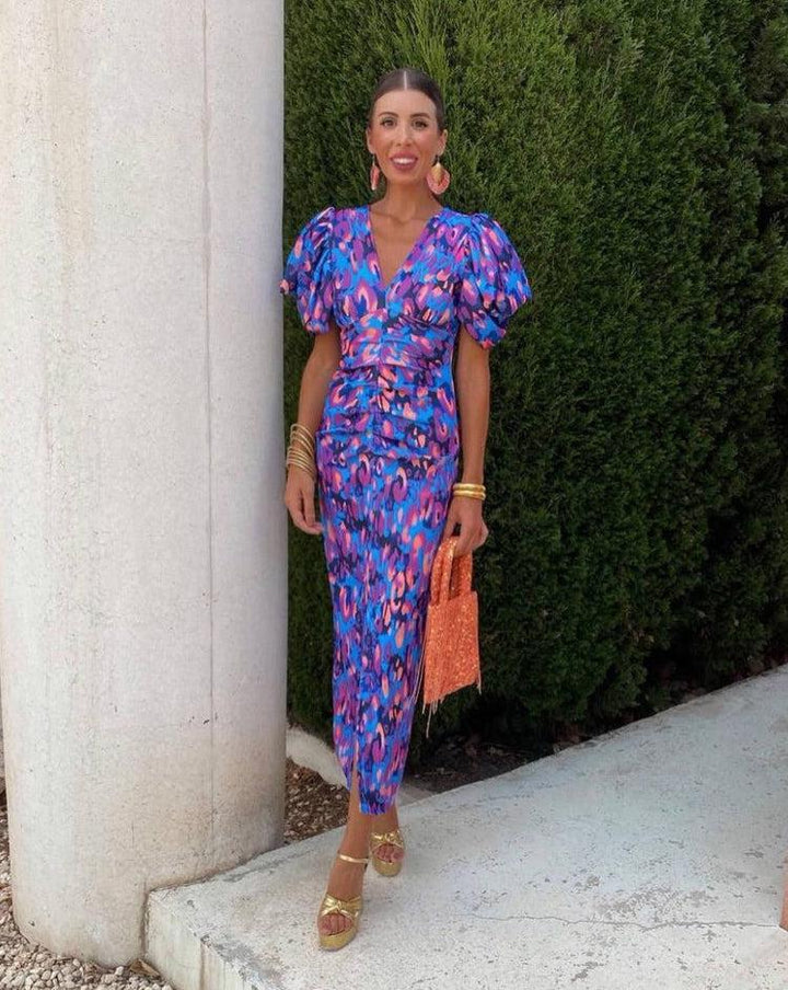 Rosalía - Vestido de Manga Abullonada Vibrante