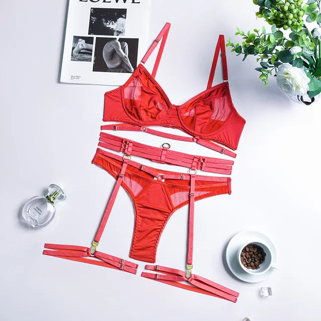 Bibiana| Conjunto de lencería francesa de 3 piezas