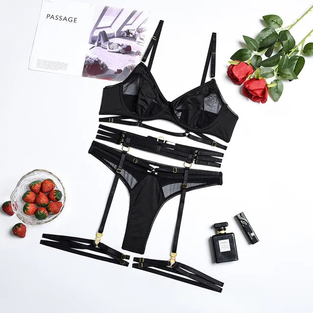 Bibiana| Conjunto de lencería francesa de 3 piezas