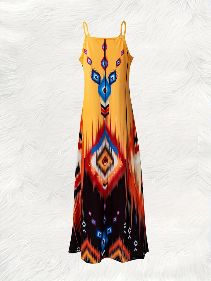 Elena | Vestido Maxi de Estampado Étnico Geométrico