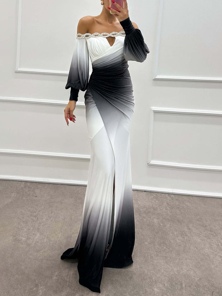Eloísa - Vestido de Noche con Hombro Caído en Degradado