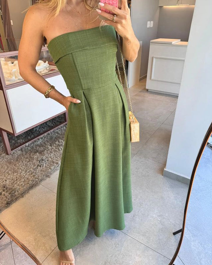 Yvette - Elegante vestido midi sin tirantes