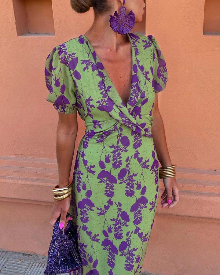 Ubelia - Impresionante vestido midi con escote en V