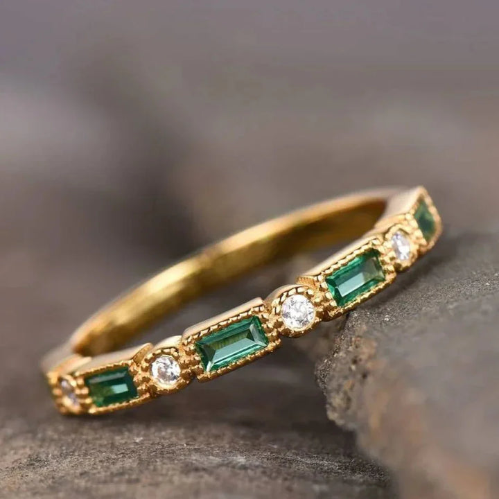 Ashlyn - Anillo de oro con zirconia inlay verde vintage